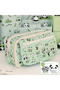 2025 Yeni kızlar kalem kutusu panda(Peluş bir broş+ bebek+5 det stickers+2 klip)